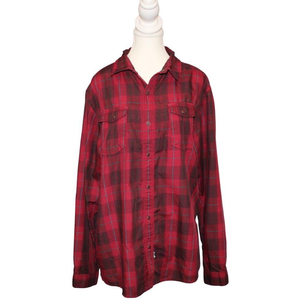 The North Face Mens Red Plaid Snap Front Shirt LS Large Good